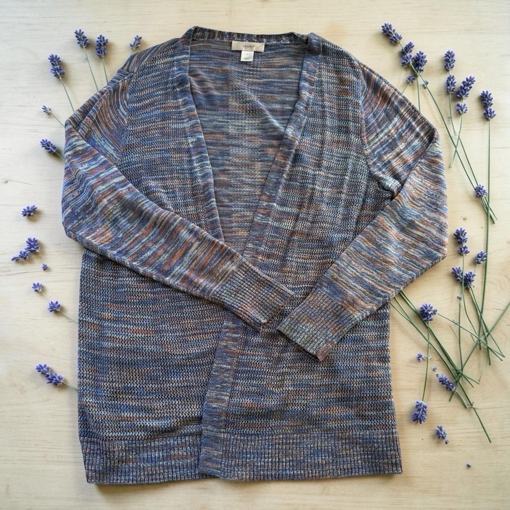 CJ Banks Space Dye Cardigan Sweater Womens XL Open Front Blue Multi Colored